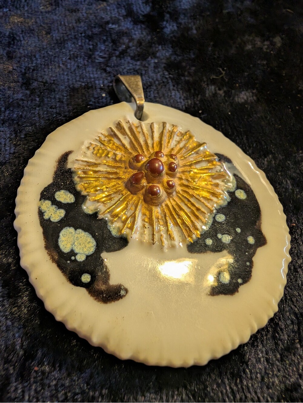 Vintage Royal Copenhagen Denmark Ceramic Pendant with Sterling Silver Bail